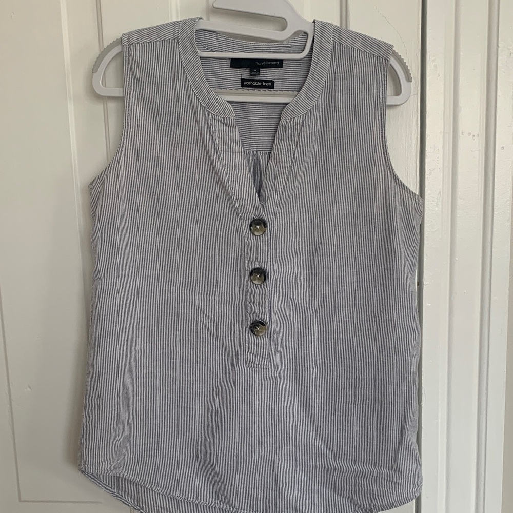 Harve Benard Grey Striped Button-Front Tank Top